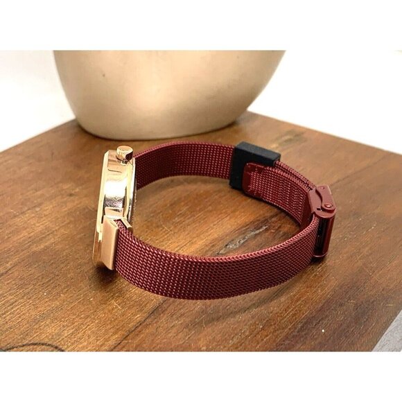 Bering Women's Watch 14627-363 Solar Rose Gold Red Mesh Steel Band 27mm - Picture 8 of 13